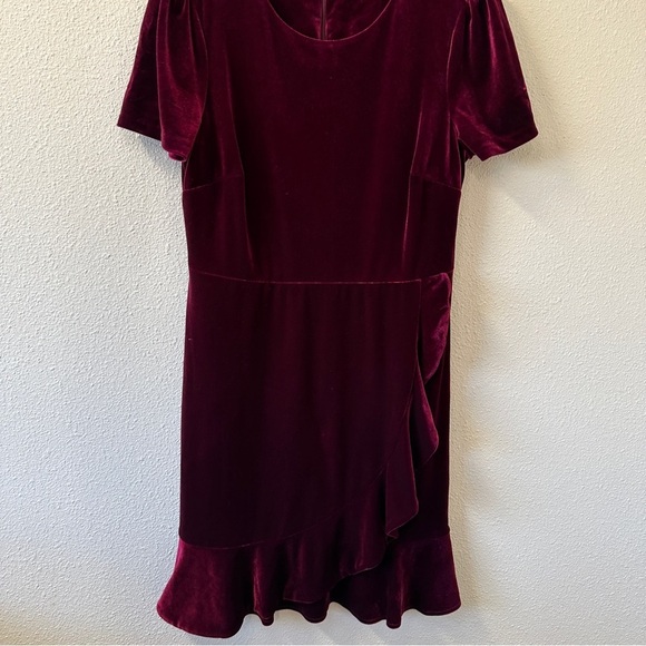 Karl Lagerfeld Velour Velvet Ruffle Hem Red Sheath Dress Sz 8 - Picture 11 of 14